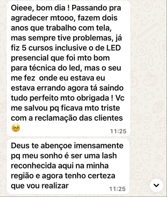 Print de conversa de aluna no WhatsApp contando o resultado com o método