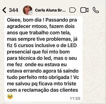 Print de conversa de aluna no WhatsApp contando o resultado com o método
