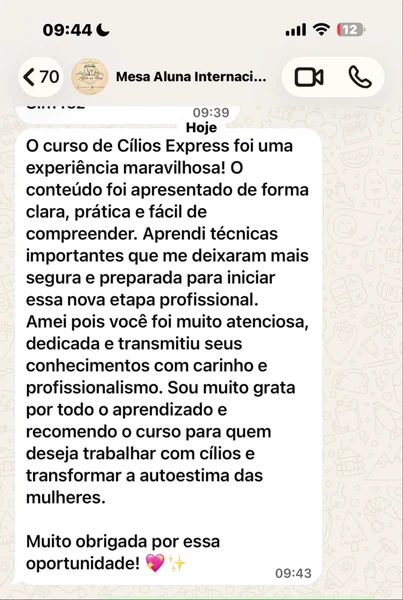 Print de conversa de aluna no WhatsApp contando o resultado com o método