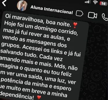 Print de conversa de aluna no WhatsApp contando o resultado com o método