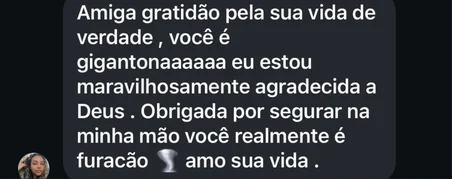 Print de conversa de aluna no WhatsApp contando o resultado com o método