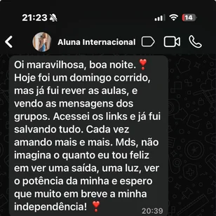 Print de conversa de aluna no WhatsApp contando o resultado com o método